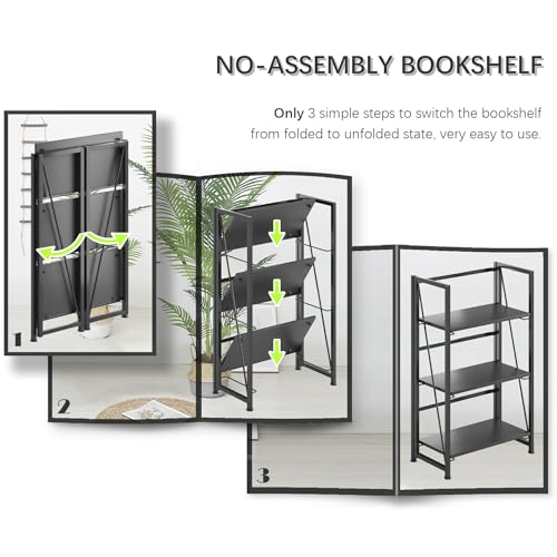 No Assembly Extra Wide 6 Tiers Folding Bookshelf Storage Shelves Vintage Bookcase Standing Racks Study Organizer Home Office