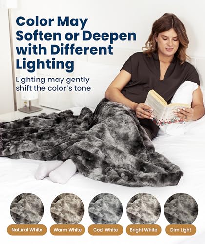 Soft & Comfortable Gray Faux Fur Throw Blanket for Couch