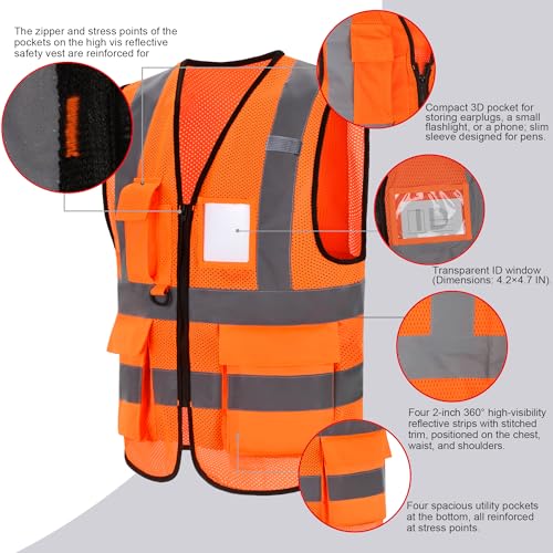 Orange 3xl High Visibility construction Vest with Reflective Strips