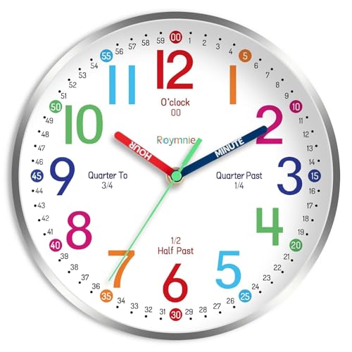 14" Wall Clock for Kids Learning Silent Battery Operated Teaching