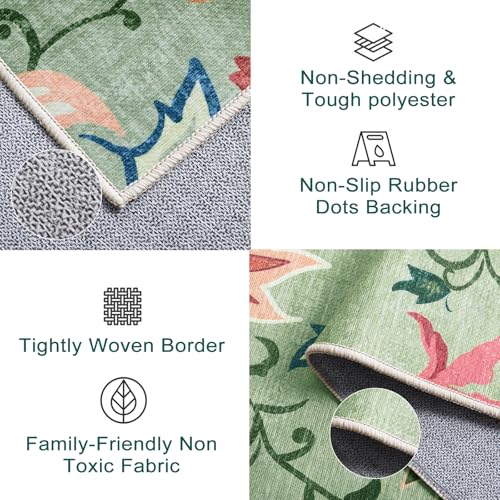 Floral 2x3 Washable Rug Non Slip (6 Sq Ft)