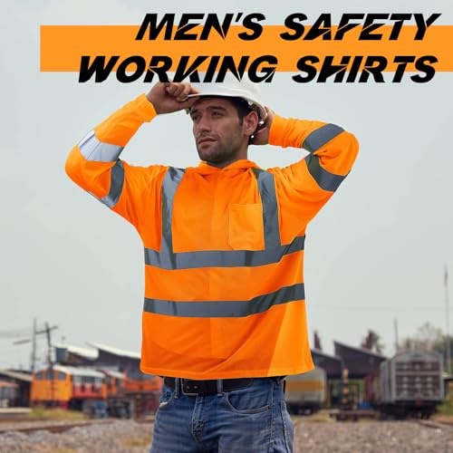 4 Pcs Reflective Safety T Shirt High Visibility Work Shirts with Hood Sun Protection Construction (4 Count)