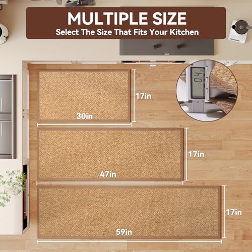 Kitchen Rugs Non Slip Washable Kitchen Mat Anti Fatigue Brown 17"x30" (3.55 Sq Ft)