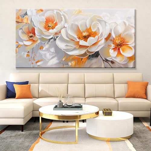 Large Wall Art For Living Room Prints Modern Canvas Art Wall Decor 39" X 78" Painting Orange White Flower Wall Art For Bedroom Home Office Dining Room Home Decoration