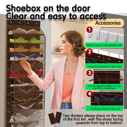 Over The Door Shoe Organizer with 12 Large Breathable Pockets