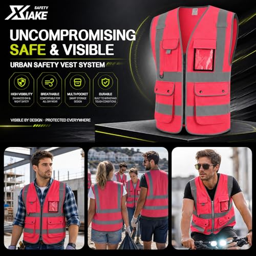8 Pockets High Visibility Class 2 Reflective Safety Vest for Men & Women Meets ANSI Standards