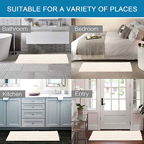 Bath Rugs for Bathroom Non Slip Bath Mats Extra Thick Chenille Striped Bath Rug Runners 47" x 17" Absorbent Fluffy Soft Shaggy Mats Dry Fast Plush Area Carpet for Bath Room