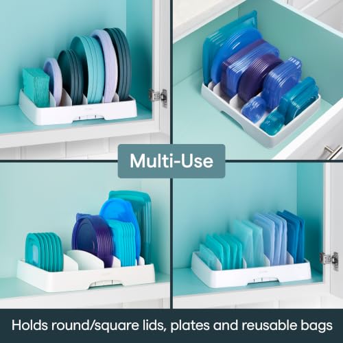 StoraLid Food Container Lid Organizer for Kitchen Cabinet Storage with 5 Adjustable Dividers