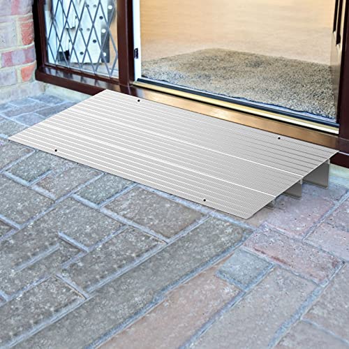 Door Threshold Ramp 3" Rise Door Ramp Aluminum Entry Ramp or Doorways Rated 800 lbs Load Capacity forWheelchair Scooters Power Chairs Walkers Metallic