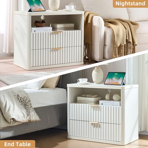 31" Wide Fluted Nightstand with Charging Station