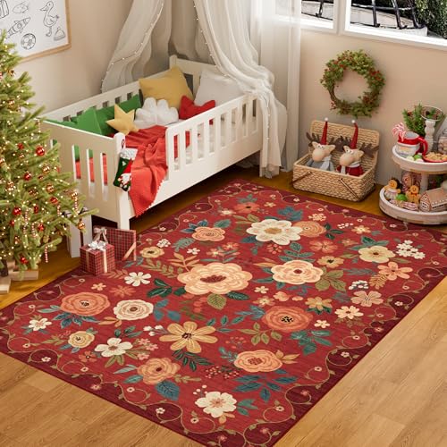 3x5 Area Rug Floral Washable Rug for Bedroom Non Slip (15 Sq Ft)