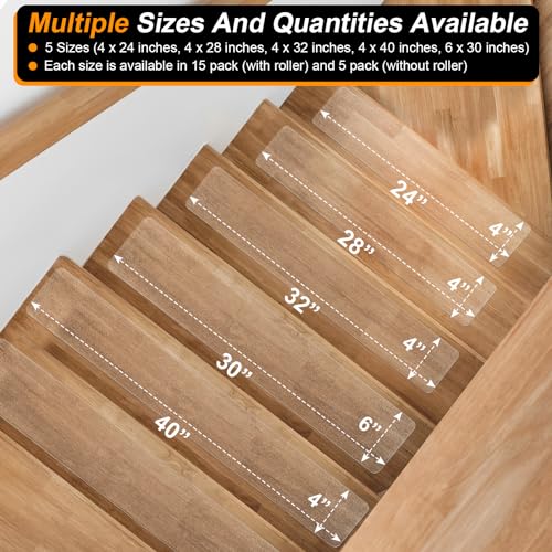 Clear Non Slip Stair Treads for Wooden Steps Indoor 5 Pack 4" x 40" Pre