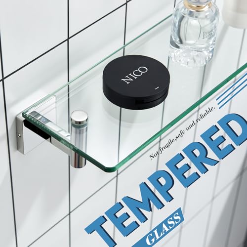Bathroom Shelves Wall Mounted Floating Glass Shelf Polished Stainless Steel 12