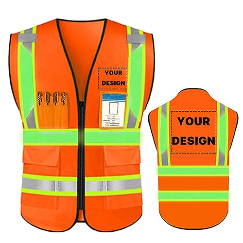 High Visibility Safety Vest Custom Your Logo Safety Workwear with Pockets and Reflective Strips