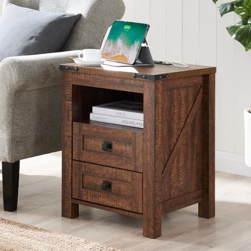 18" Farmhouse Nightstand with Charging Station