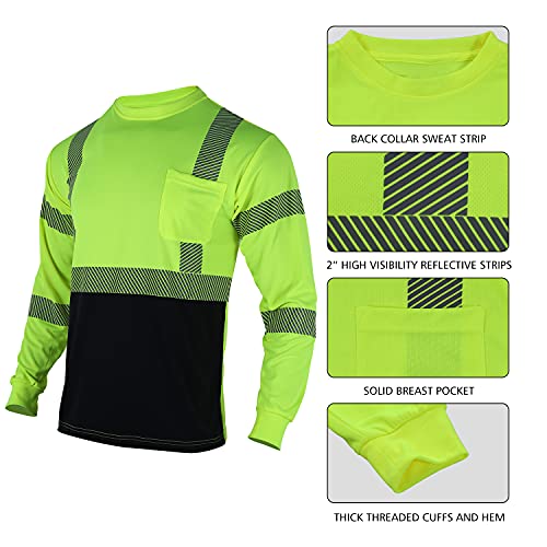 3pcs Safety T Shirts Reflective High Visibility Hi Vis Long Sleeve Construction Work Shirts for Men Class 3 (3 Count)