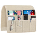 Beige Remote Control Holder Recliner Armchair Caddy Couch Caddy Sofa Armrest Organizer Linen Fabric Tan Taupe Sofa Arm Chair Caddie with 6 Pocket Storage for Magazine
