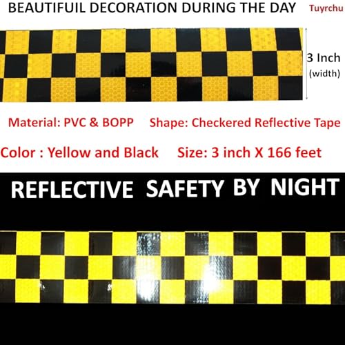 Reflective Tape Yellow Black 3 inch X 166 feet