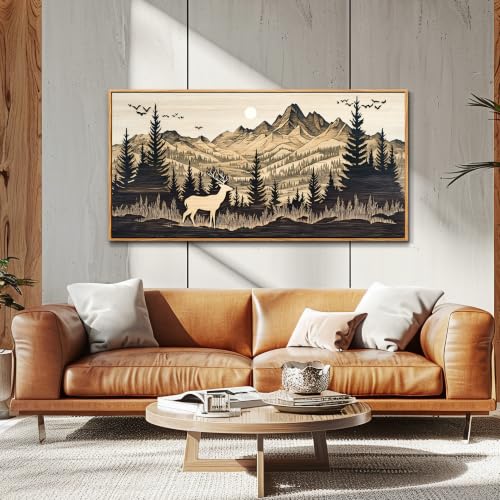 Large Canvas Wall Art For Living Room Wall Decor For Farmhouse Bedroom Office Restaurant Decoration Prints Pictures Abstract Woodland Moose Landscape Painting Home Decor 24"X48" Wood Frame