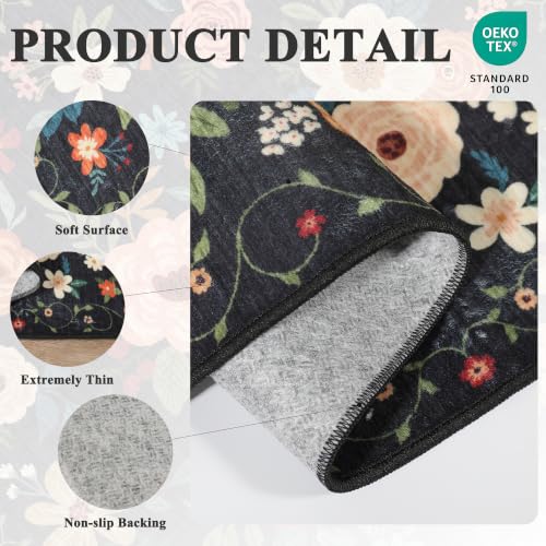 4x6 Area Rug Floral Washable Office Rug Non Slip Chair Mat (24 Sq Ft)
