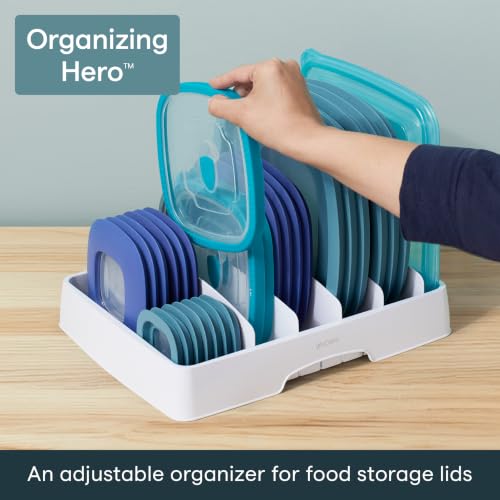 StoraLid Food Container Lid Organizer for Kitchen Cabinet Storage with 5 Adjustable Dividers