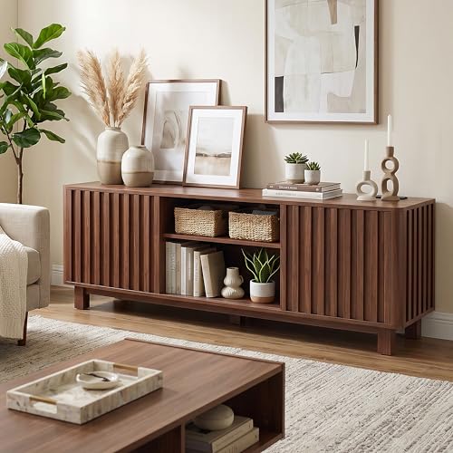 70 Inch Walnut Fluted TV Stand for 80 Inch TVs