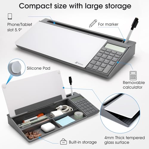 Glass Desk Whiteboard with Calculator