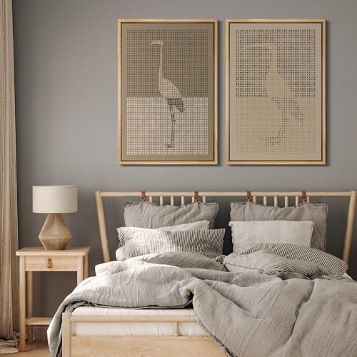 Framed Canvas Print Wall Art Bird Silhouette Modern Minimalist with Heron Crane Illustrations Modern Art Decorative Bohemian Colorful for Living Room