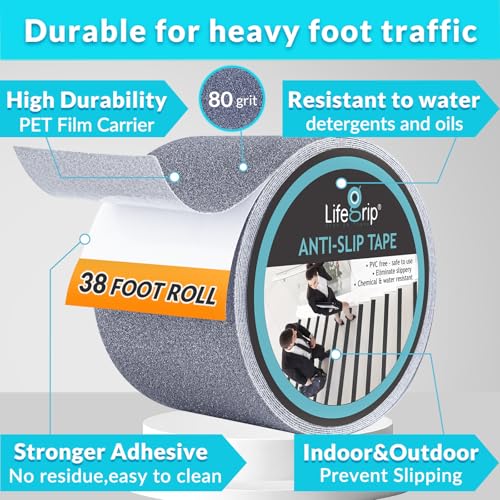LifeGrip Anti Slip Tape 4" x38' Waterproof Grip Tape for Stairs (38 Foot)