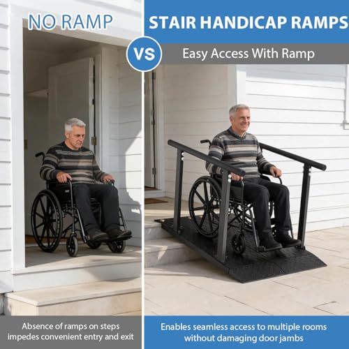 4'L x 33''W Heavy Duty Portable Wheelchair Ramp with Rubber Handrails