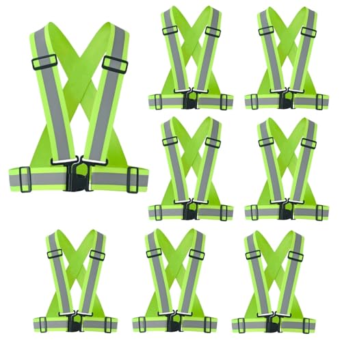 8pc Heavy Duty 2'' Hi Vis Safety Straps Reflective Running Vest XXL