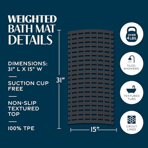 31"x15" Weighted Non Slip Bath Mat for Textured Tubs