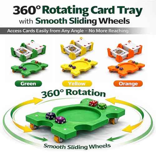 Playing Cards Tray with 360° Rotation and Smooth Sliding Wheels (4 Count)