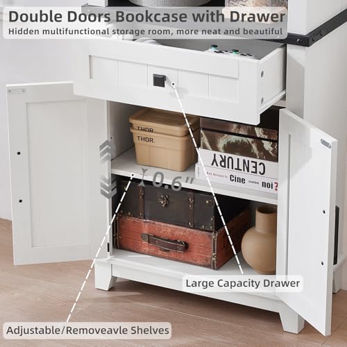 72in Tall Bookshelf 7 Tier Bookcase with Drawer and Barn Doors and Adjustable Shelves (4 Count)