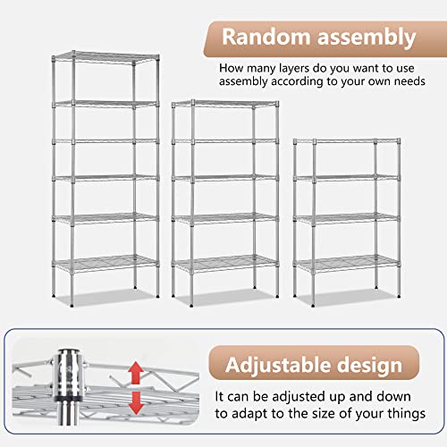 6 Tier Wire Shelving Units 23L x 13W x 59H Adjustable Metal Storage Rack NSF Pantry Shelves Kitchen Organization Shelf for Kitchen Garage Small Places Commercial
