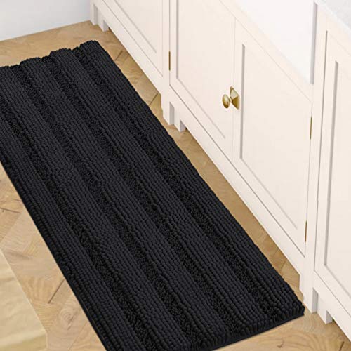 Bath Rugs for Bathroom Non Slip Bath Mats Extra Thick Chenille Striped Bath Rug Runners 47" x 17" Absorbent Fluffy Soft Shaggy Mats Dry Fast Plush Area Carpet for Bath Room