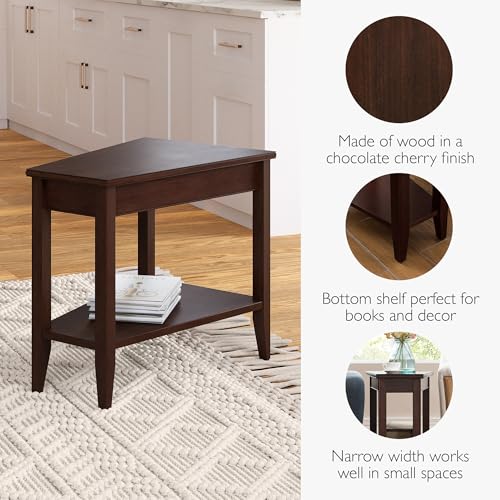 Laurent Solid Wood Recliner Wedge End Side Table with Shelf