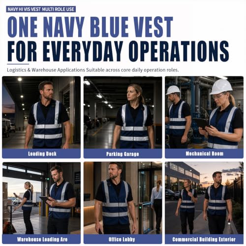 Custom Safety Vest Navy with Name Text and Contact Label