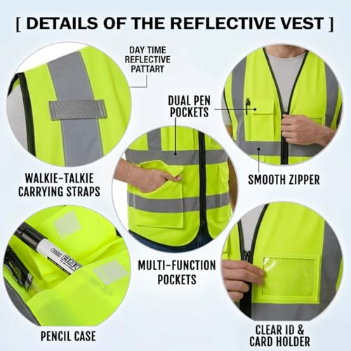 High Visibility Safety Vest Customize Your Logo Protective Workwear 5 Pockets Outdoor Work Vest