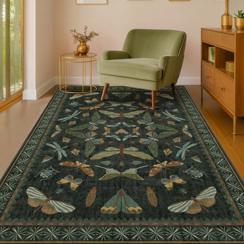 Dark Green 4x6 Washable Area Rug for Living Room (24 Sq Ft)