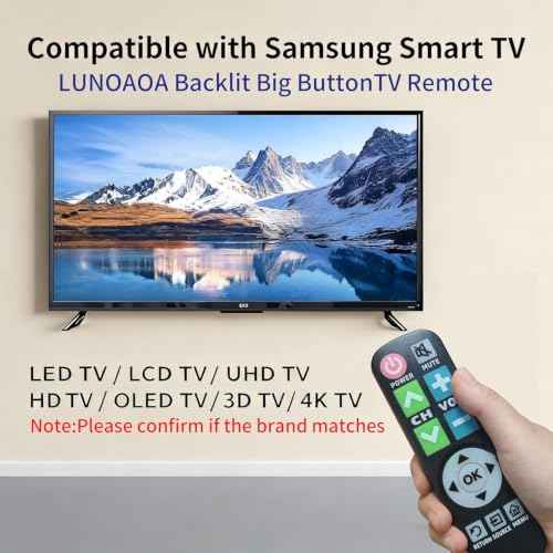 Backlit Big Button TV Remote Replacement for Samsung TV with Cover & Hook