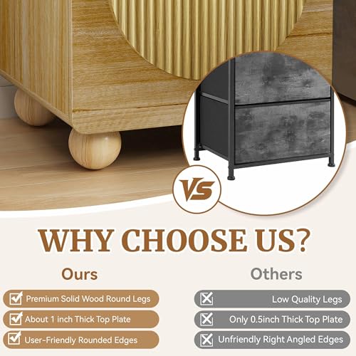 23" Fluted Nightstand with Solid Wood Legs Set of 2 (2 Count)