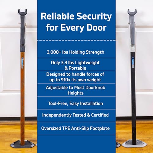 Super Heavy Duty Metal Door Stoppers Bar with 3000+lbs Strength Adjustable Door Security Bar for Home Security Residential