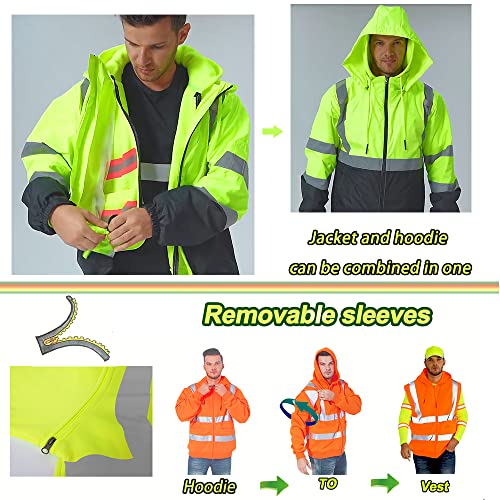 High Visibility Reflective Winter Bomber Safety Jacket Waterproof Reflective Jacket for Men Hi Vis Construction Jackets