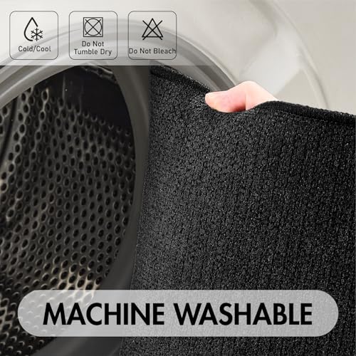 Set of 2 U Shaped Toilet Bathroom Rug and Mat Black 17"x27"+20"x24"