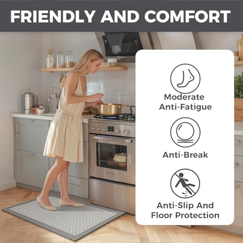 Kitchen Rugs Non Slip Washable Kitchen Mat Anti Fatigue Gray 17"x59" (6.96 Sq Ft)