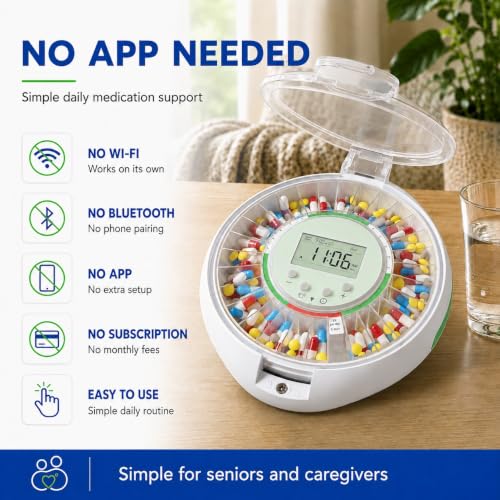 Automatic Pill Dispenser with 9 Alarms & Front Key Lock for Seniors
