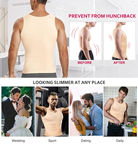Men's Compression Shirt Shapewear Slimming Body Shaper Vest Beige