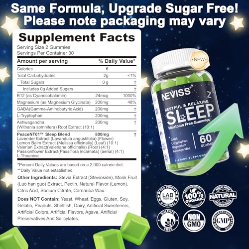 Melatonin Free Sleep Aid Gummies for Adults (120 Count)