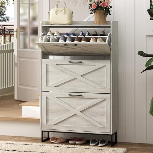 Shoe Storage Cabinet with 3 Flip Drawers